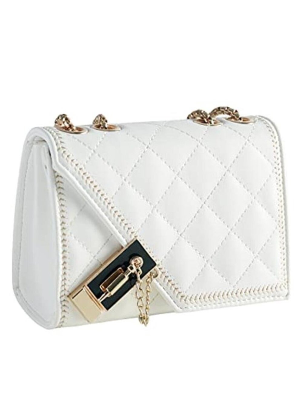 White Quilted Leather Crossbody Bag Small Chain Purse